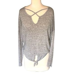 Caution to the wind Gray Tie Front Blouse with Cut Out size medium
